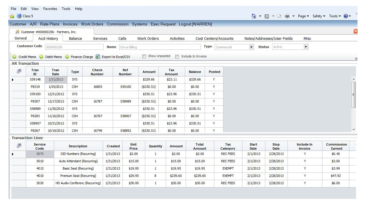 Cirrus Billing Interface